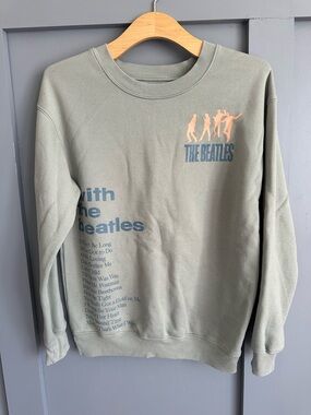 The Beatles Crewneck Sweatshirt in Sage Green with Blue & Peach Graphics